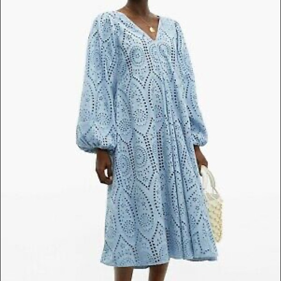 Ganni Broderie Anglaise Eyelet Powder Blue Dress size 42 Med Large - Picture 3 of 9